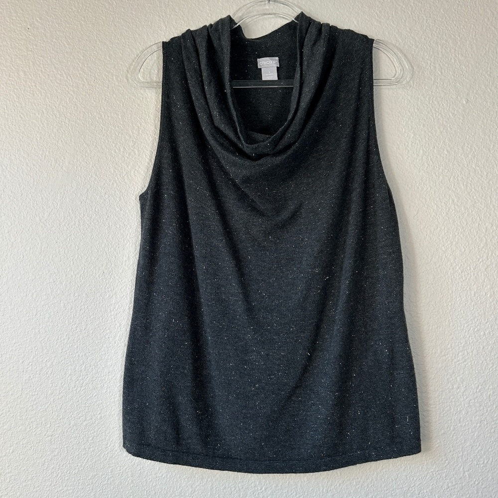 Chicos size 2 /L sleeveless cowl neck top cashmere blend gray shimmery